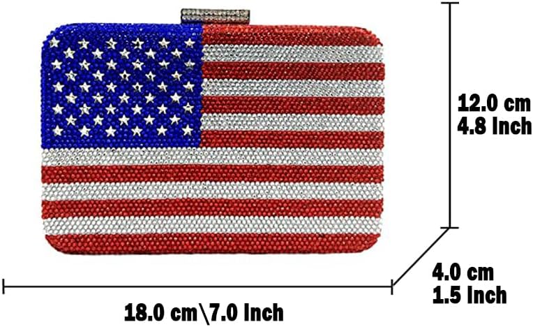 Boutique De FGG The American National Flag Crystal Clutch Purse for Women Evening Bags Party Chain Shoulder Handbags,Mini - Image 3
