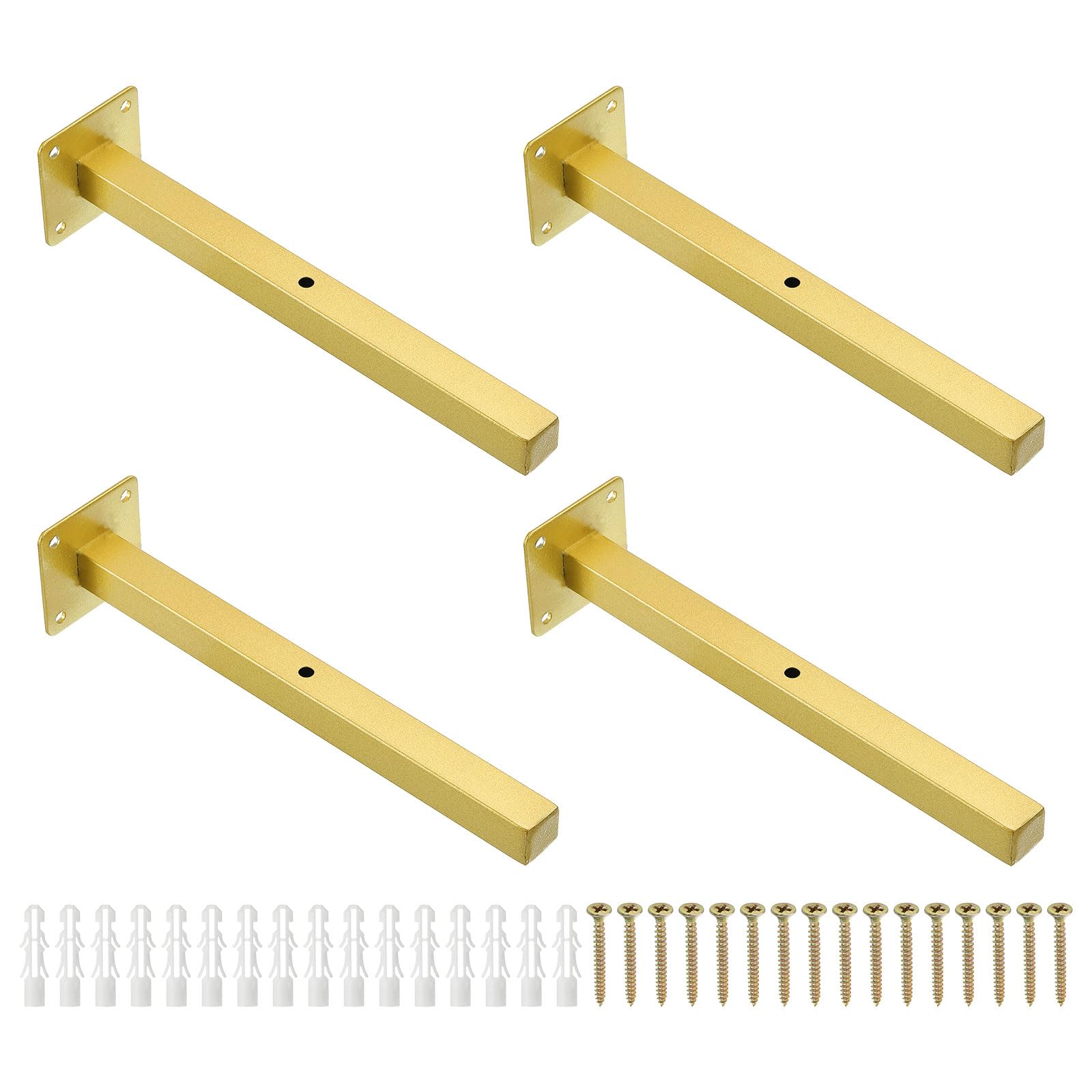Supports d'étagère flottants dorés de 25,4 cm en fer caché pour tablette bois murale lot de 4
