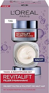 L'Oréal Paris Gesichtspflege Set, Revitalift Filler, Anti-Aging Tagespflege und Nachtpflege, Anti-Falten und Volumen, Hyal...