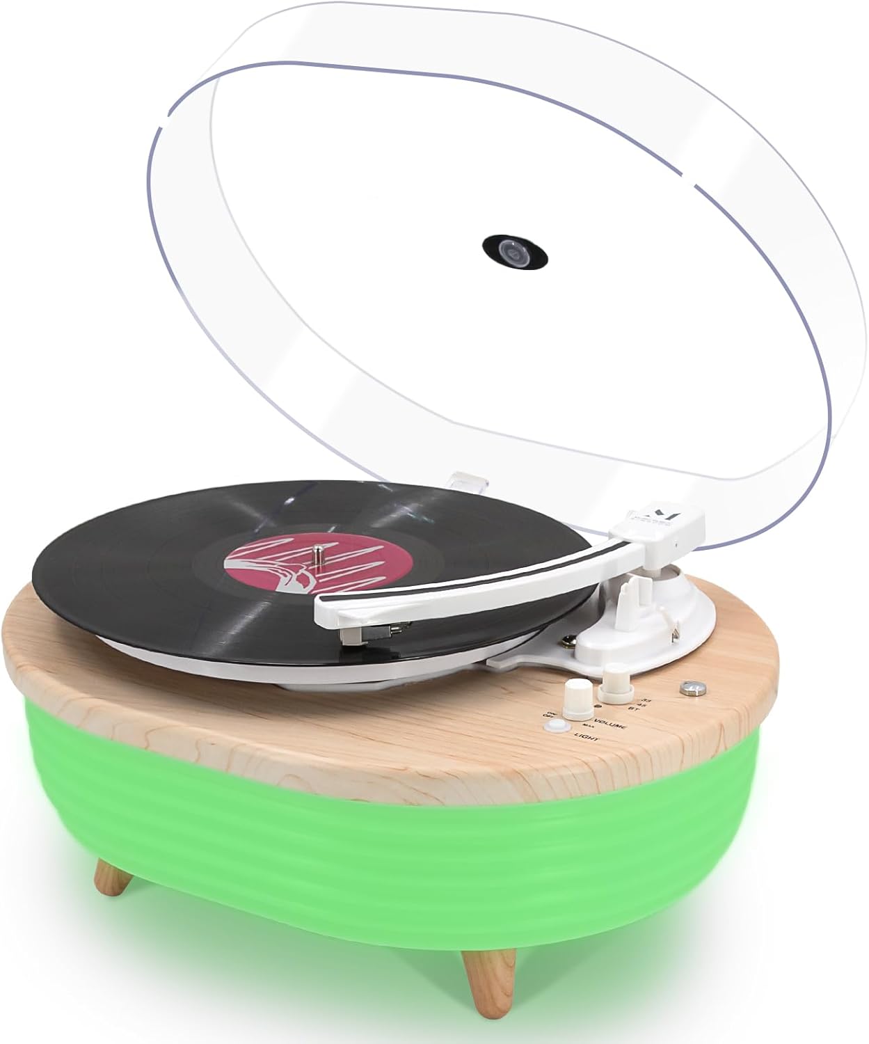 Vinyl Record Player, Vintage 2-Speed Wireless Turntable with Built-in Stereo Speakers, 6 Lighting Modes Record Player for 7/10/12inch Vinyl Records, RCA/Phono Preamp/Auto-Stop(Light Wood