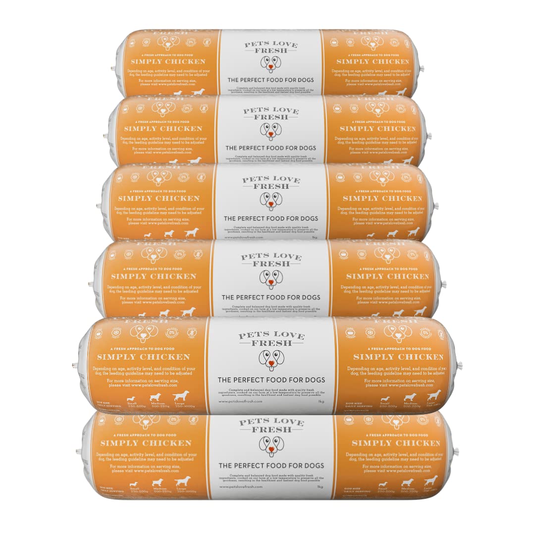 Healthy & Tasty Fresh Dog Food by Pets Love Fresh - 100% Natural - Real British Meat - Zero Preservatives - Simply Chicken (10 x 1kg chub rolls)