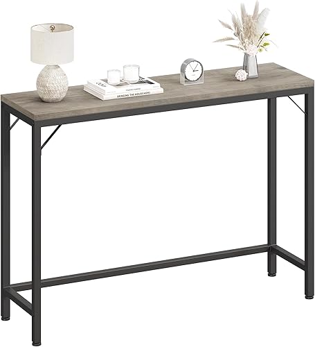 IDEALHOUSE Mesa consola gris, mesa de sofá estrecha, 39.4 pulgadas, mesa detrás del sofá para sala de estar, mesa de pasillo industrial para