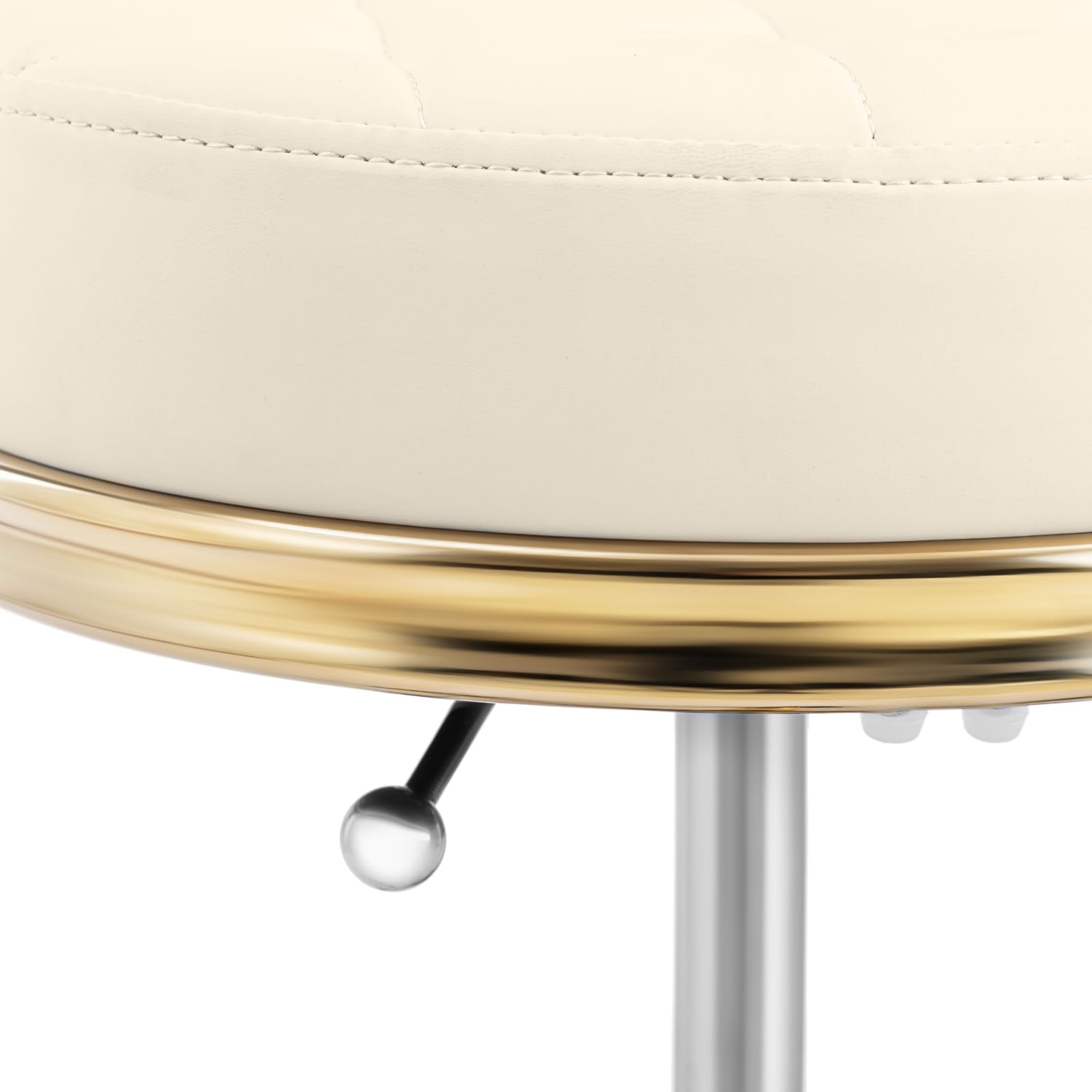 physa Taburete con ruedas, respaldo y altura de asiento regulable en 51 - 66 cm para hasta 150 kg beis/dorado Taburete de peluquería estética regulable en altura Banqueta de trabajo