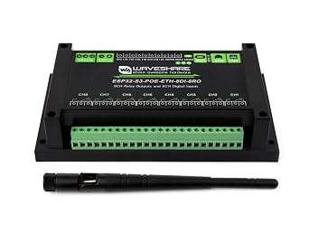 8-Ch ESP32-S3 WiFi Relay Module Industrial Controller, Onboard 8-ch Relays, 8-ch Digital Inputs, Isolated RS485 and PoE ETH Port Interface, Supports RS485 and Bluetooth/WiFi Remote Control