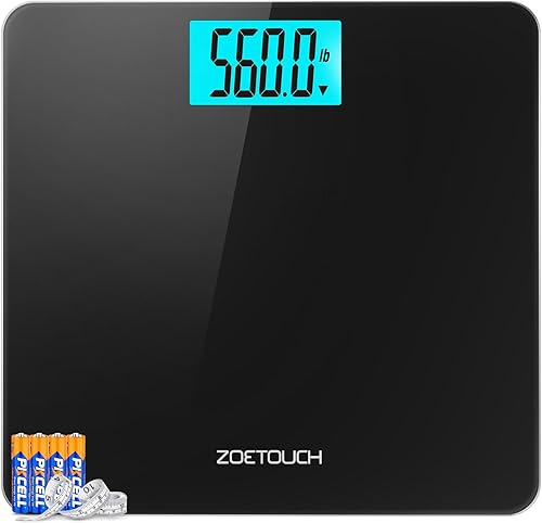 ZOETOUCH 560lbs Bathroom Scale for Body Weight, Extra Wide Oversized 12.9" Platform, Large 4.2" LCD Display, High Accuracy Digital Weighing Machine with Heavy Duty Tempered Glass for Bariatric Seniors