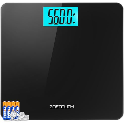 ZOETOUCH Digital Bathroom Scale for Body Weight, 560lbs, Wide Platform