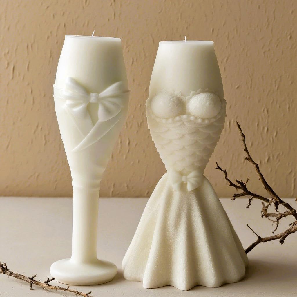 XMOX Champagne Cup Shape Silicone Molds, Wedding Theme Candle Mold, Elegant Party Resin Molds for Soap Epoxy Plaster Wax, DIY Wedding Decor Craft Making Gifts