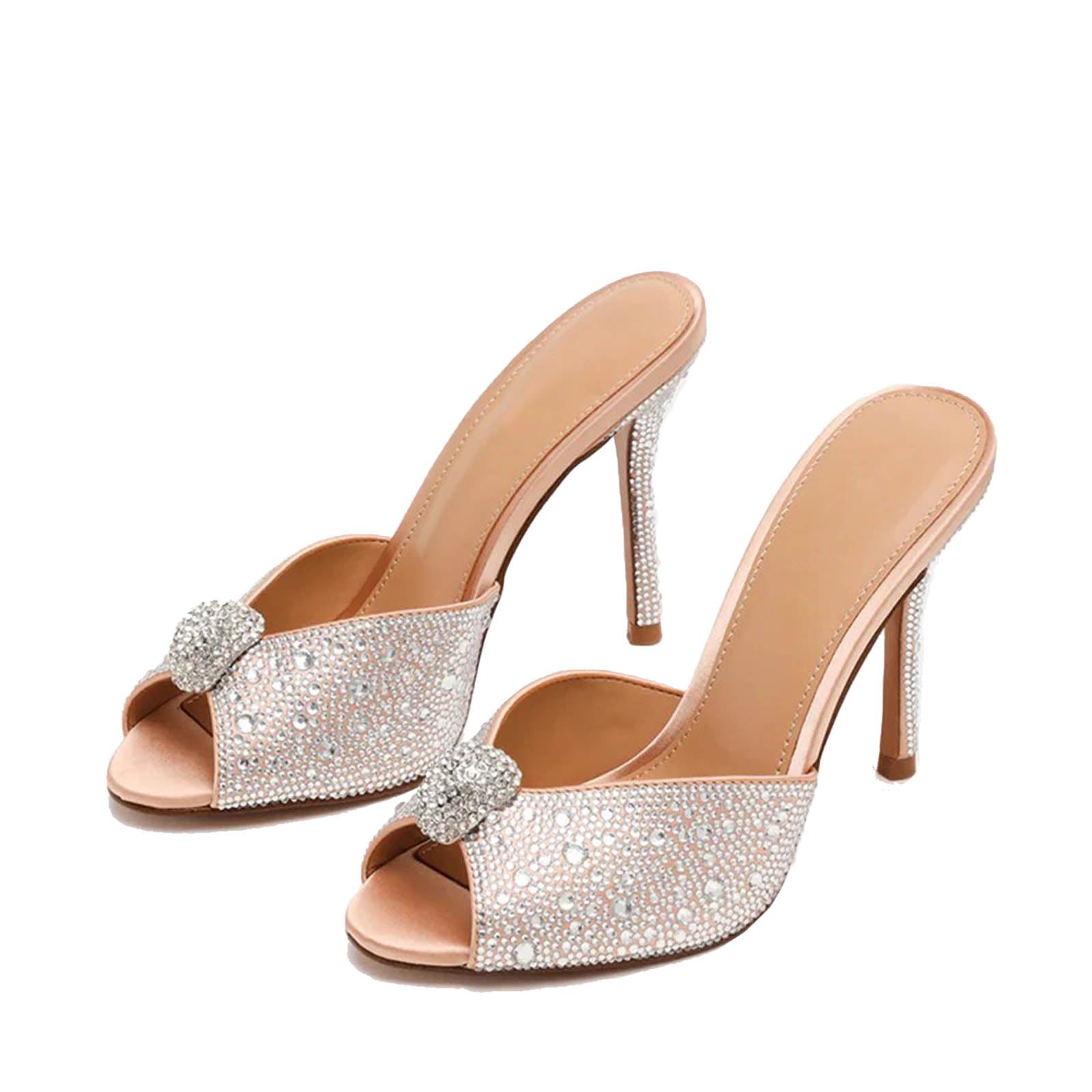 ZJGZF Ruched Kitten Heels for Women 3 Inch Pointed High Heels Sandals Peep Open Toe Slip on Stiletto Pumps Sexy Dressy Mules