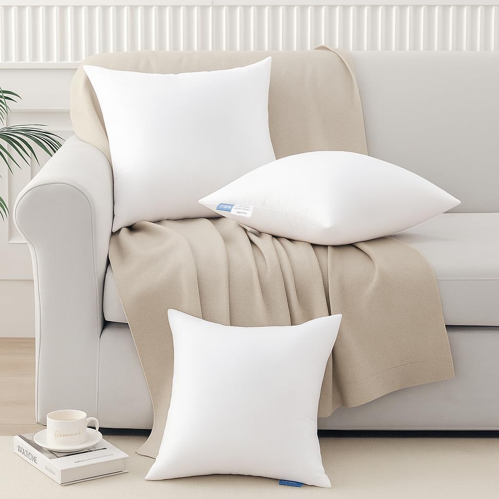 Leeden 16x16 Pillow Inserts Pack of 2, 16 Inch Decorative Throw Pillow Inserts, Soft Fluffy Square Throw Pillows for Couch, Sofa, Bed, and Home Decor White Cushion - Image 7