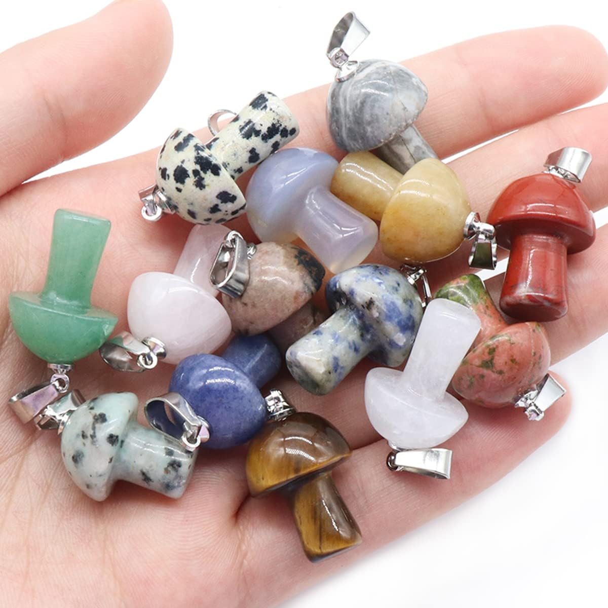 8pcs Natural Stone Pendant Rose Quartzs Agate Unakite Mushroom Shape Charms For Making DIY Jewelry Necklace Bracelet Size 20×15mm - Image 3