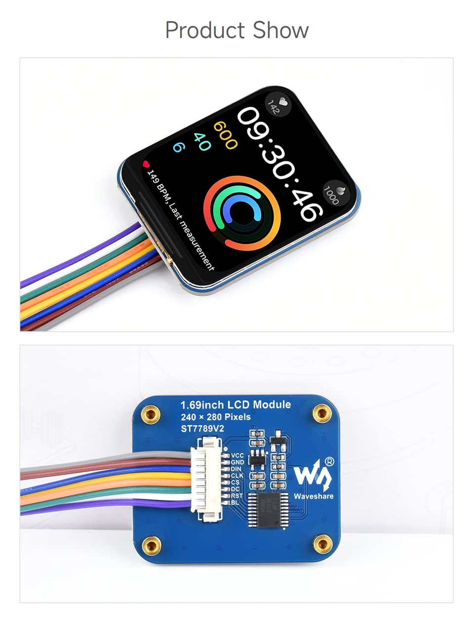 Waveshare 1.69inch LCD Display Module, Compatible with Raspberry Pi,240×280 Resolution, SPI Interface, IPS, 262K Colors