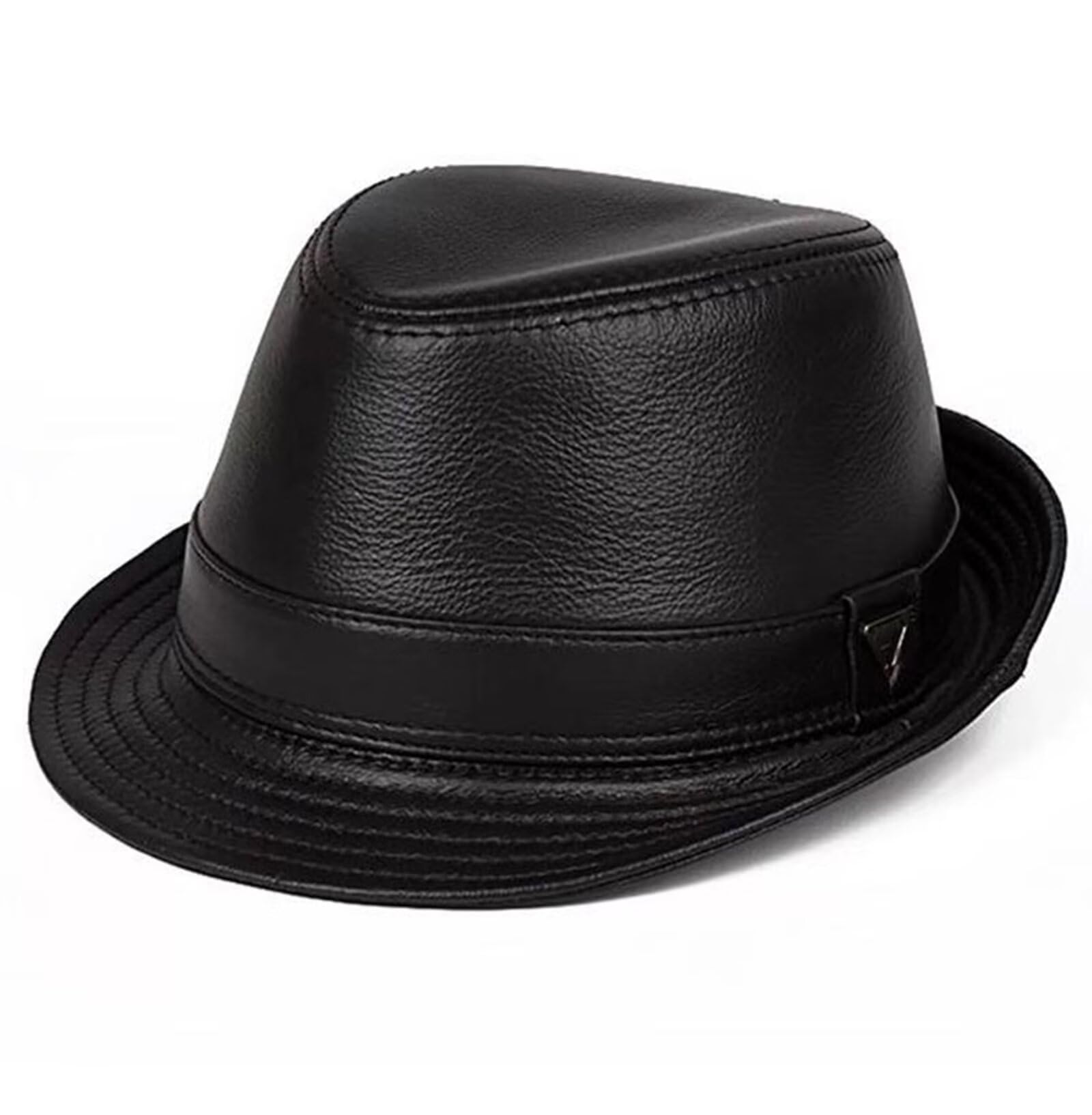HNVAVQ Cappello Fedora in Pelle per Uomo Donna Cappello Jazz Vintage Cappello Trilby Cappello Panama Unisex Cappello da Chiesa