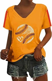 Camiseta de compresión de manga corta con cuello en V y estampado de béisbol para mujer, color liso, para festivales de béisbol