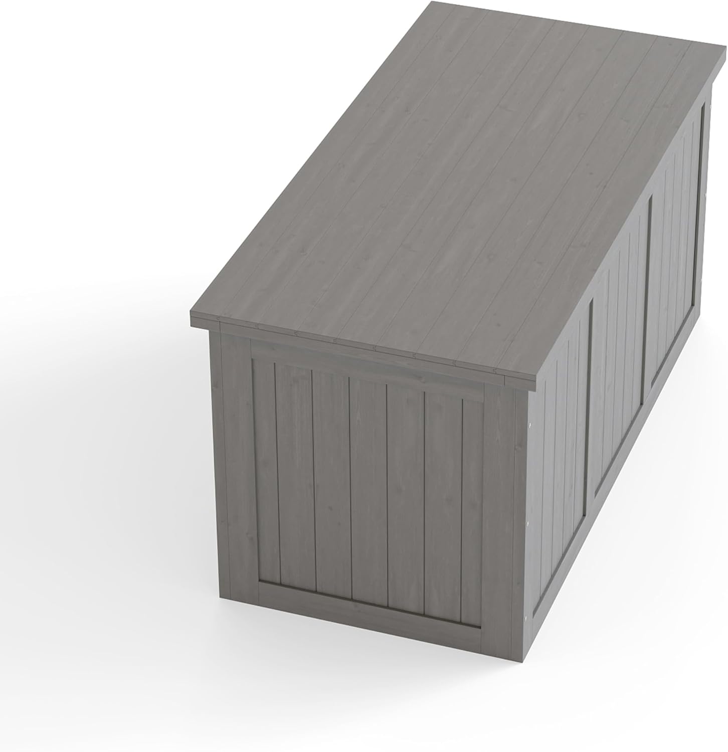 67-Gallon Outdoor Wooden Deck Box – Solid Wood Storage Bench with Seat & Table Top, Weather-Resistant Patio Cushion & Pool Toy Organizer (Grey)