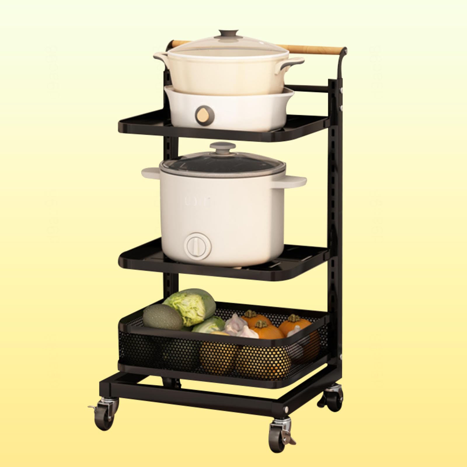 Étagère de rangement pour couvercles de casseroles – Cuisine avec 3 étagères et 1 panier – Solution de rangement efficace pour casseroles poêles et couvercles – Armoire peu encombrante
