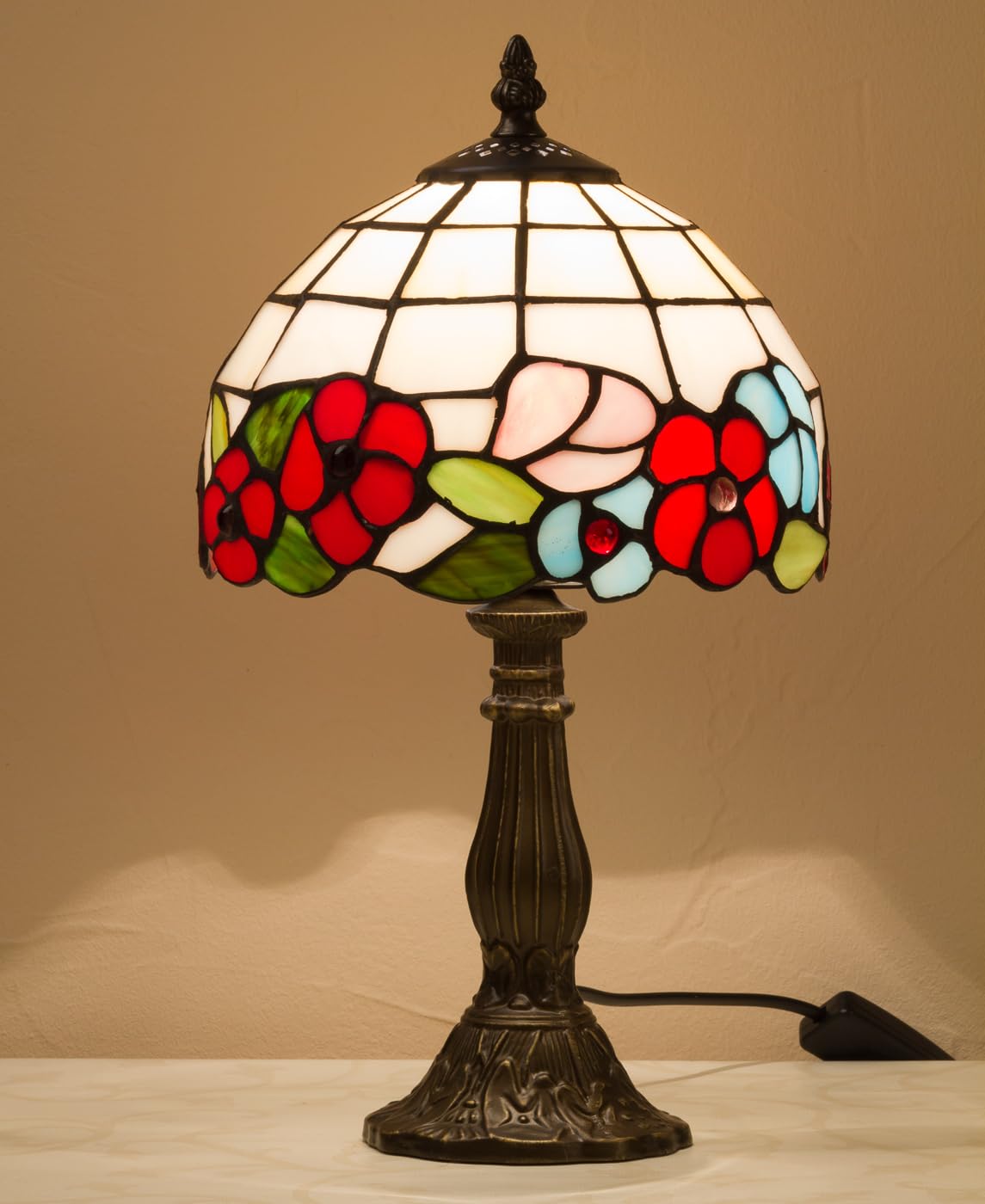 Tischlampe, Tischleuchte, Lampe im Tiffany-Stil Blüten 21x35cm