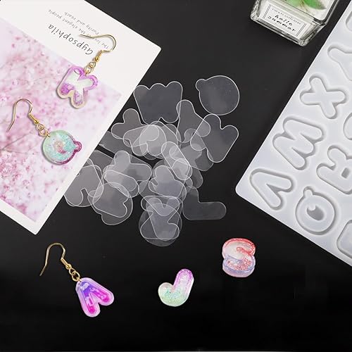 Miniatura 5 de Voyyphixa Juego de 10 películas de resina para sellar plástico del alfabeto, láminas protectoras de silicona de arena movediza para bricolaje,