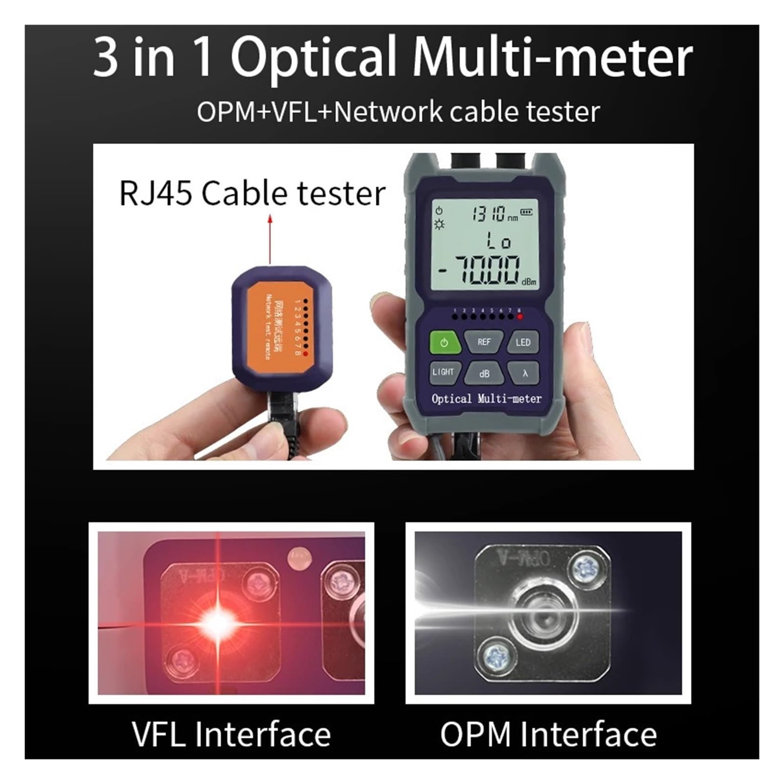 Medidor De Potencia Óptica 4 En 1, Probador De Puerto FC VFL5km 15km 30km, Medidor De Fibra Gigabit, Medidor De Potencia De Fibra Óptica,Amplio Rango De Pruebas(50CP-1mw 5KM)