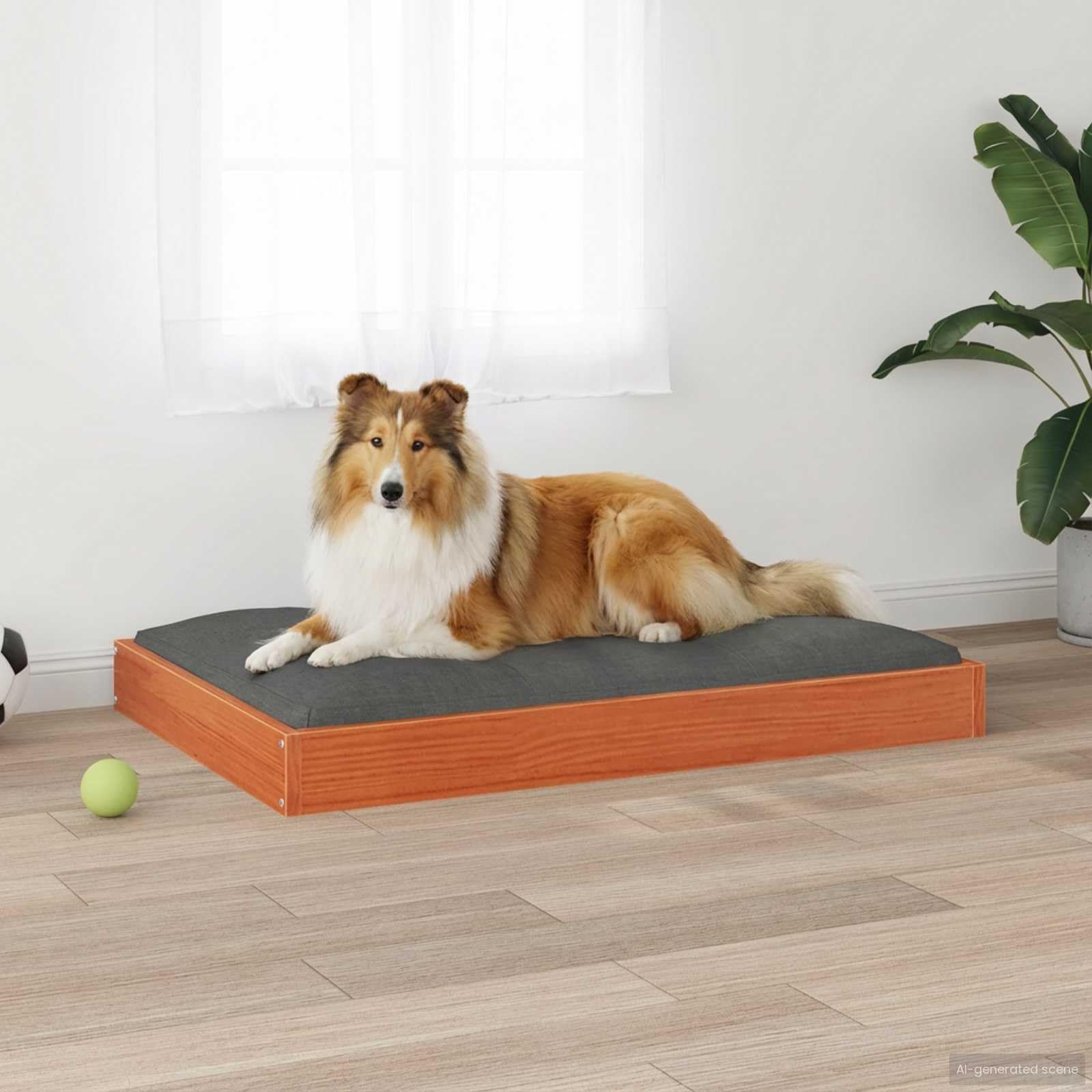Cuccia per cani marrone cera, 92 x 64 x 9 cm, in legno massiccio di pino, robusta e durevole, per interni, comodo posto per dormire per animali domestici, cuccioli e anziani, non danneggia le