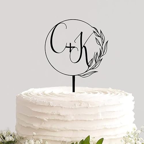 Decoración acrílica personalizada para tarta de boda, monograma, iniciales de novio, nombres grabados, decoración negra para tartas de boda,