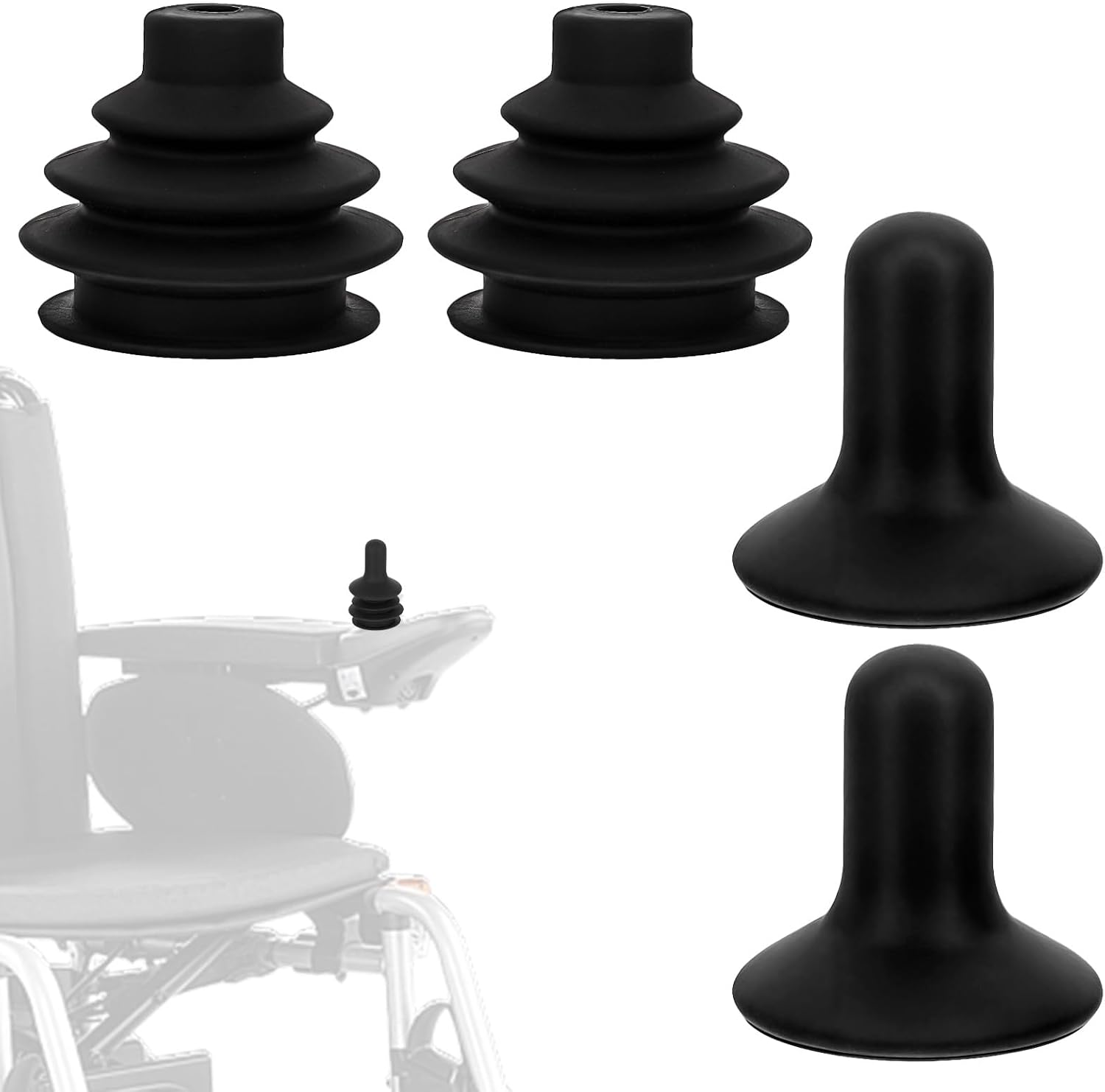 2 Sets Controller Knob and Gaiter for Electric Wheelchair, Universal Silicone Wheelchair Joystick Cover for Mobility Scooters, Joystick Button Cover Electric Wheelchairs Accessories(Black