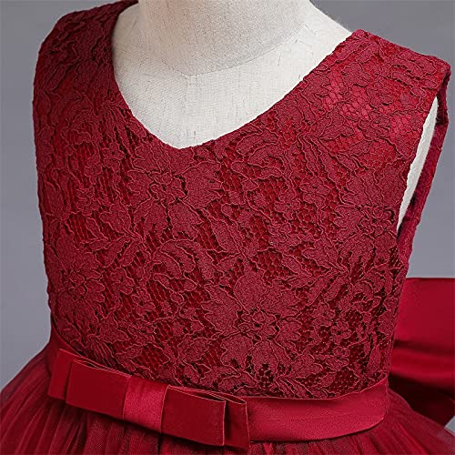 Image of Christening Lace Flower Baby Girl Dress Princess Formal Prom Tutu Ball Gown, Burgundy, 6 Months