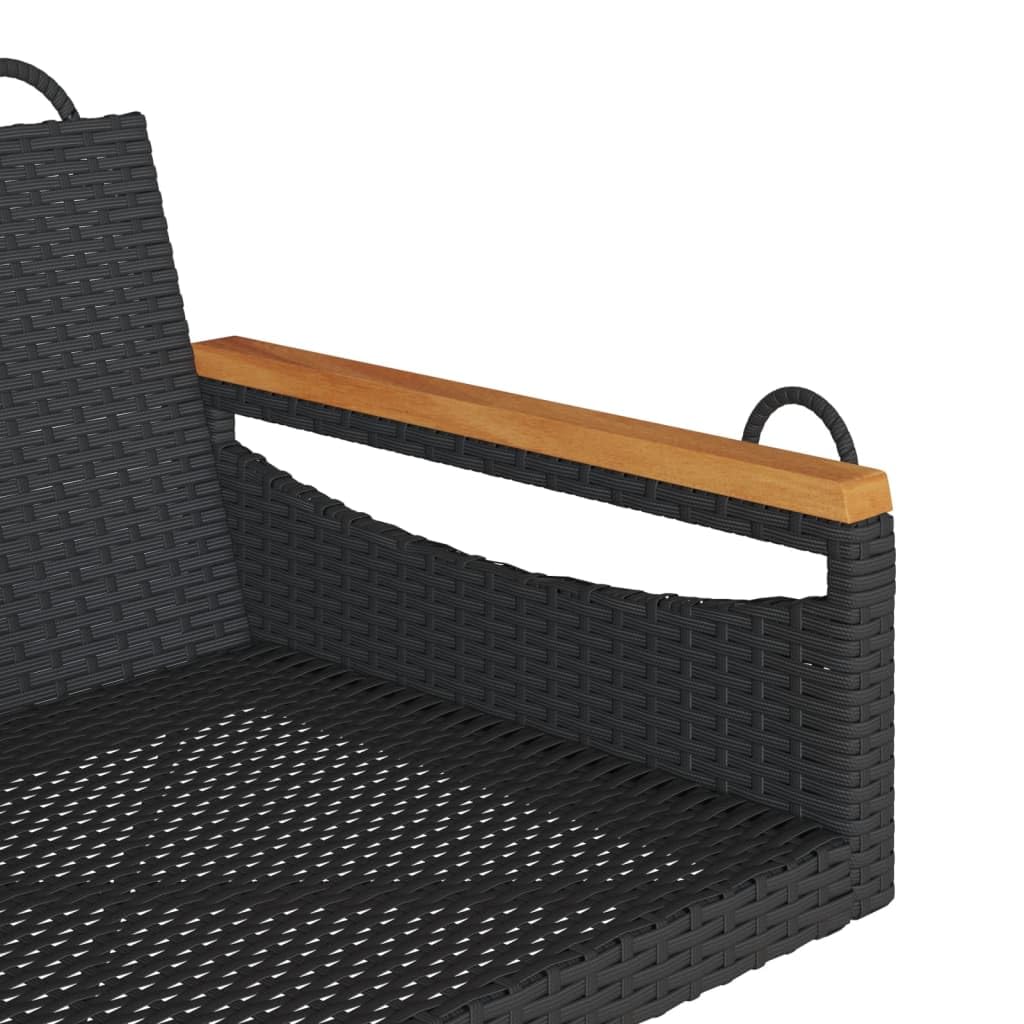 Banco Columpio de Ratán Sintético Negro 63x62x40 cm para Exterior, Mueble Colgante con Función de Balanceo y Anillos de Fijación, Estructura Robusta de Acero, Incluye 1
