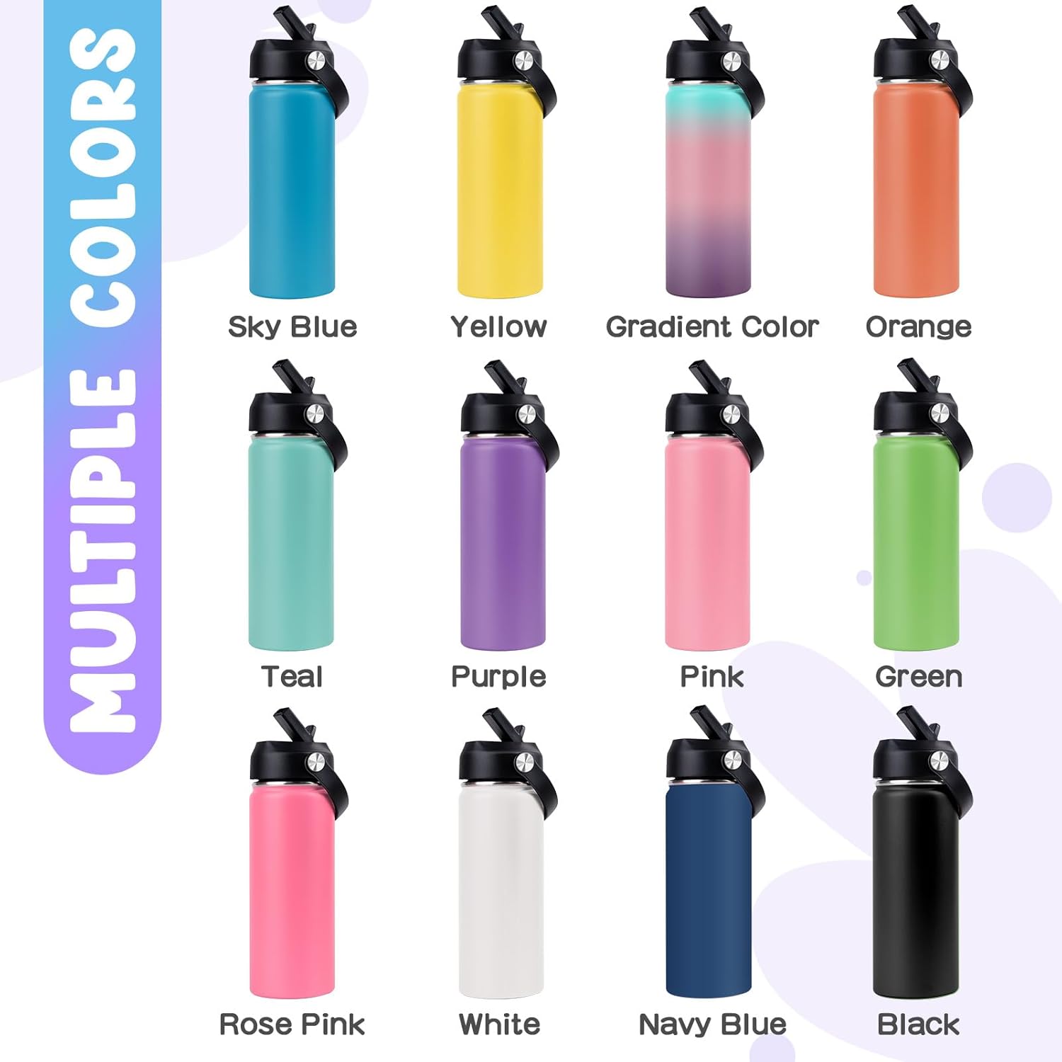 Personalized Water Bottles for Kids - 18oz, 12 Colors, Engraved Name & 36 Icons, Custom Kids Insulated Water Bottle for School, BPA Free - Birthday & Christmas Gifts for Girls & Boys - Image 8