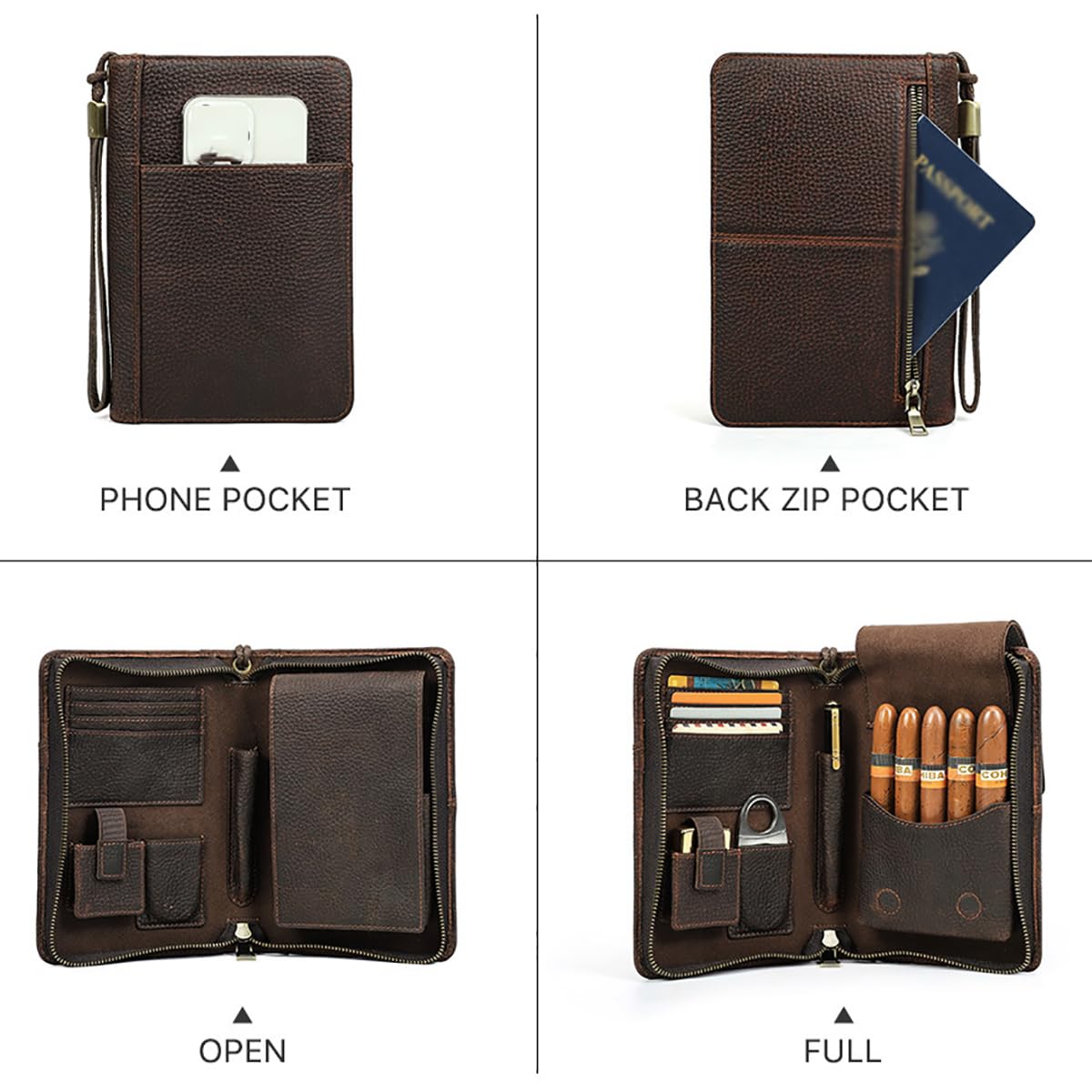 Borsa per Sigari da Uomo, Custodia per Sigari in Pelle da Viaggio, Pochette da Uomo per 5 Sigari Borsa Portaoggetti Portatile per Il Cambio