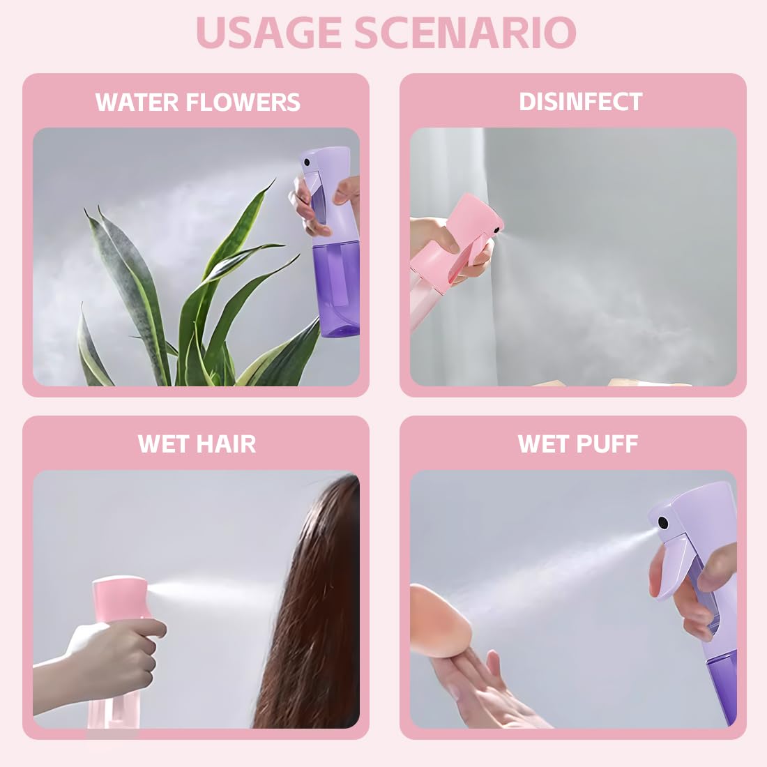 Spruzzino Nebulizzatore, Spruzzino per Capelli, 2 Pezzi Bottigliette Spray, 300 ML Ultrafine Nebulizzatore, Flacone Spray Per Acqua Continua, per Barbiere, Piante, Animali Domestici