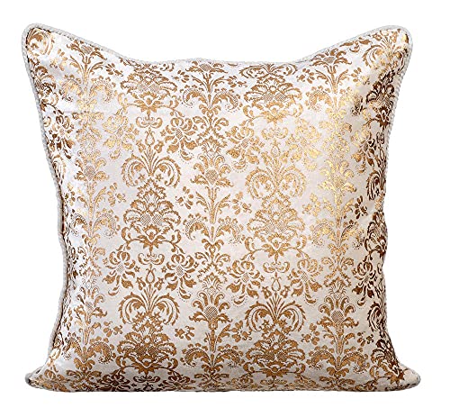 The HomeCentric Luxury White Euro Size Pillow Shams 26x26 inch (65x65 cm), Velvet Euro Sham Covers, Damask, Victorian Euro Size Pillow Covers - Gold Festive