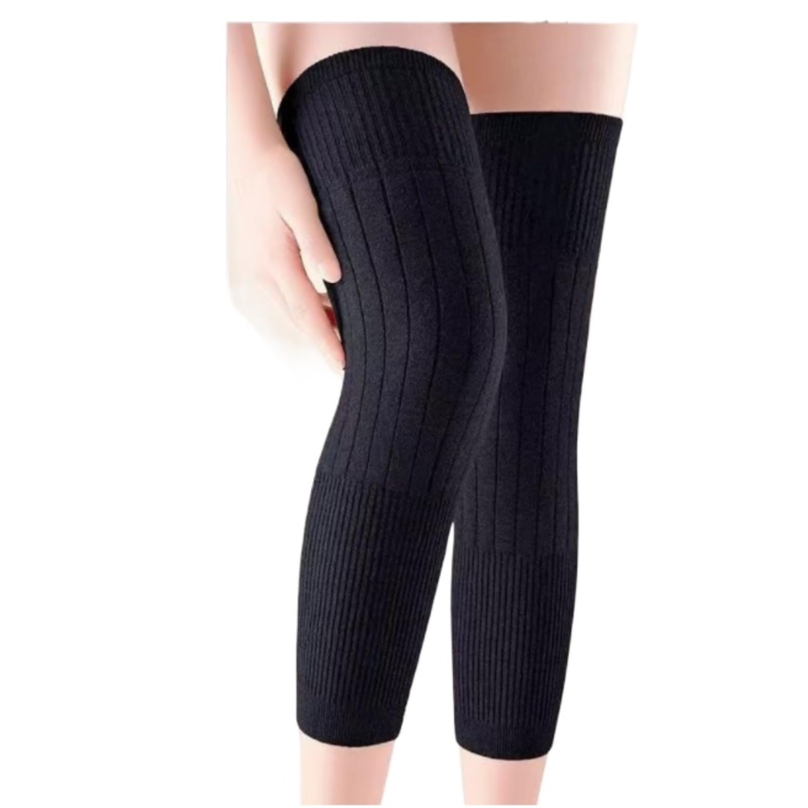 Ginocchiere Scaldamuscoli In Maglia A Coste Ginocchiere Lunghe E Calde Adatte Sia For Gli Sport Da Uomo Che Da Donna Ginocchiera Sportiva(Black,M)
