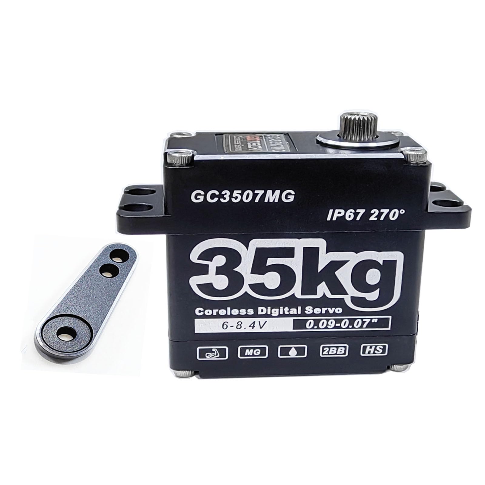 GOTECK 35KG Coreless Digital Servo, Large Torque 8.4V Full Metal Gear IP67 Waterproof Steering Servo with 25T Servo Horn for 1/6 1/8 1/10 RC Crawler Car, Robot,Boat,Truck Robot Parts (270 Degree)