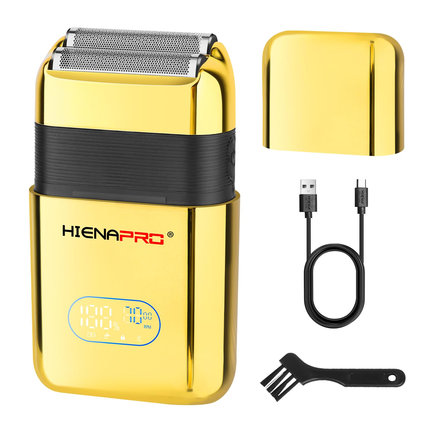 HIENA PRO Reciprocating Electric Foil Shaver for Men, Cordless Professional Bald Head Precision Trimmer & Beard Trimmer, Foil Shaver with LED, Gifts for Men(Gold)