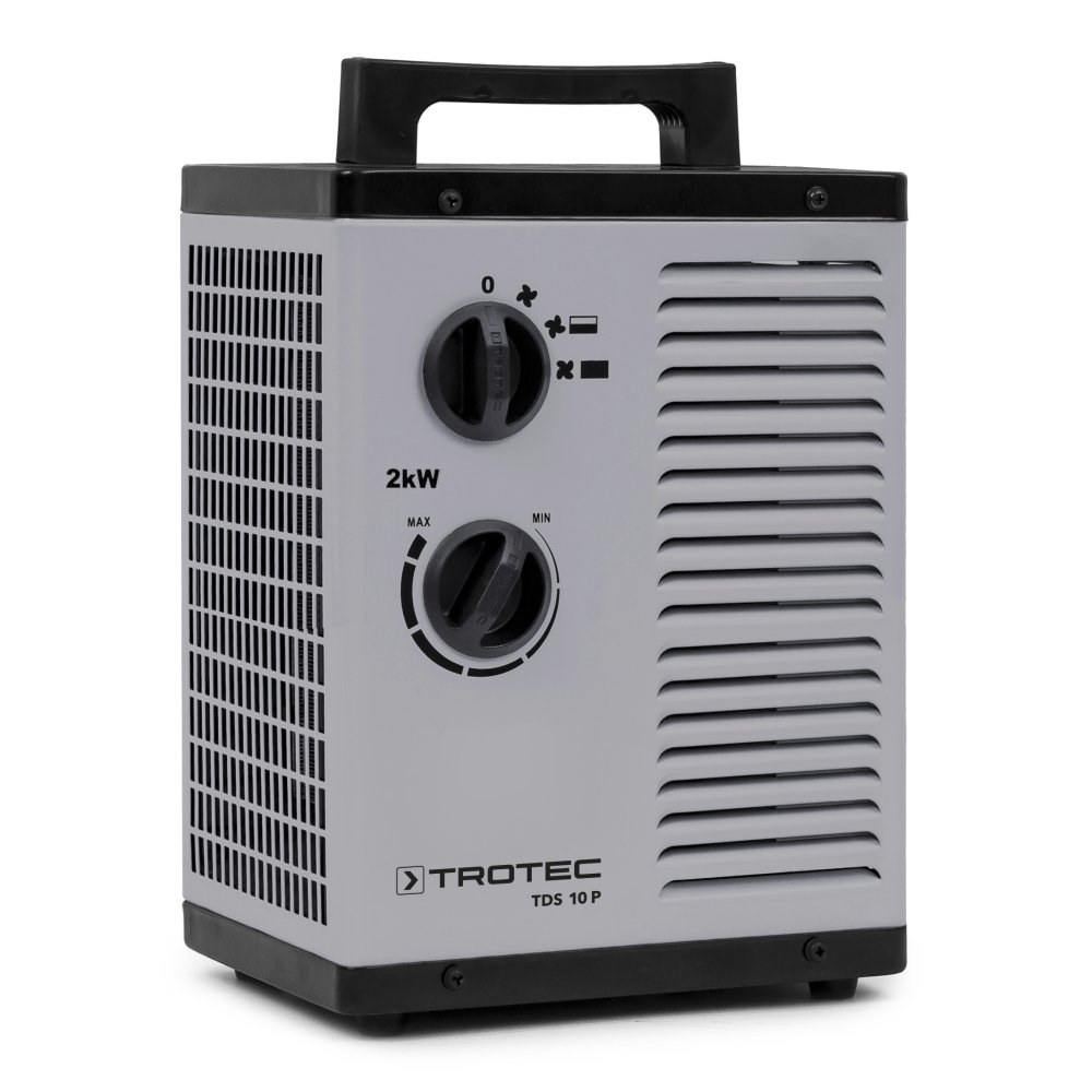 TROTEC TDS 10 P - Riscaldatore elettrico in ceramica, termostato integrato, due livelli di riscaldamento e un livello di aria fredda separato, 2kW