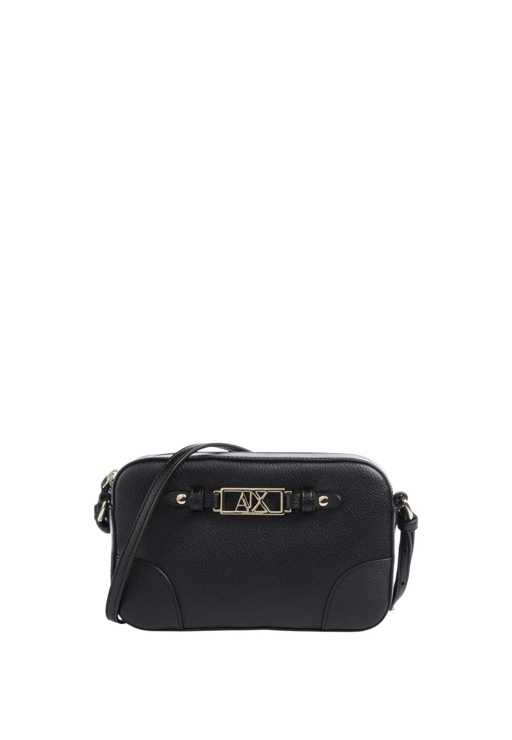 Armani Exchange Women's Polly, Gold Logo Plate, Shoulder Strap, Zip Closure Messenger Bag, Black