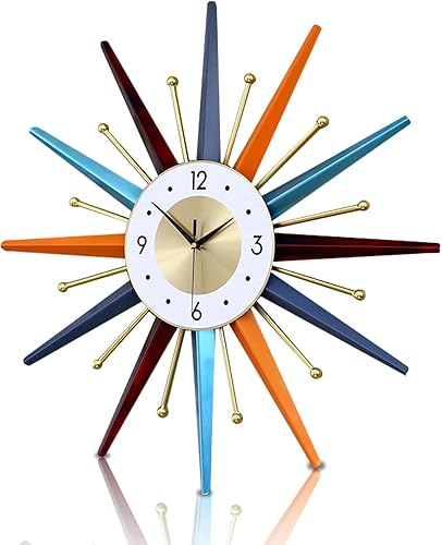 FIELDY Reloj de pared grande de 22 pulgadas con estilo de mediados de siglo, diseño con forma de estrella, reloj sin tictac, funciona con pilas,