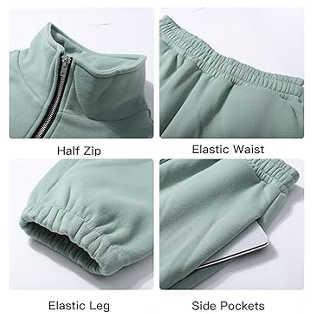 Damskie dwuczęściowe zestawy strojów jednolity kolor bluza z zamkiem do połowy i spodnie joggery pasujący dres Jogger zestaw treningowy