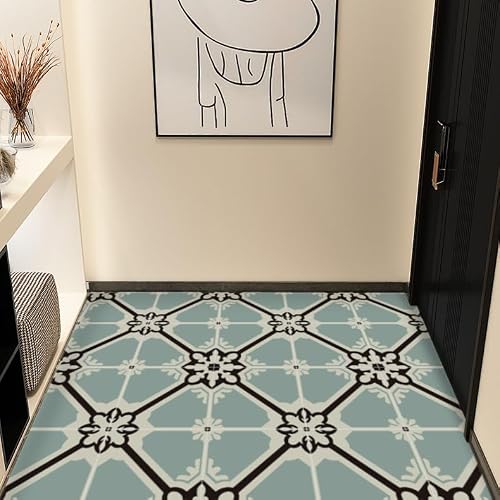 Alwayspon Peel and Stick Vinyl Floor Tiles, Retro Blue 24PcsX20cm/8inch, Waterproof Removable Non-Slip Vinyl Plank Flooring Tile for Bathroom Kitchen Bedroom, Renter Friendly Floor Decor DIY