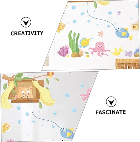 Miniatura 6 de Kitten Fishing Wall Sticker Kids Bedroom Wall Stickers Classroom Wall Decor Under The Sea Wall Decals Ca Door Sticker Window Decal Wall Decoration
