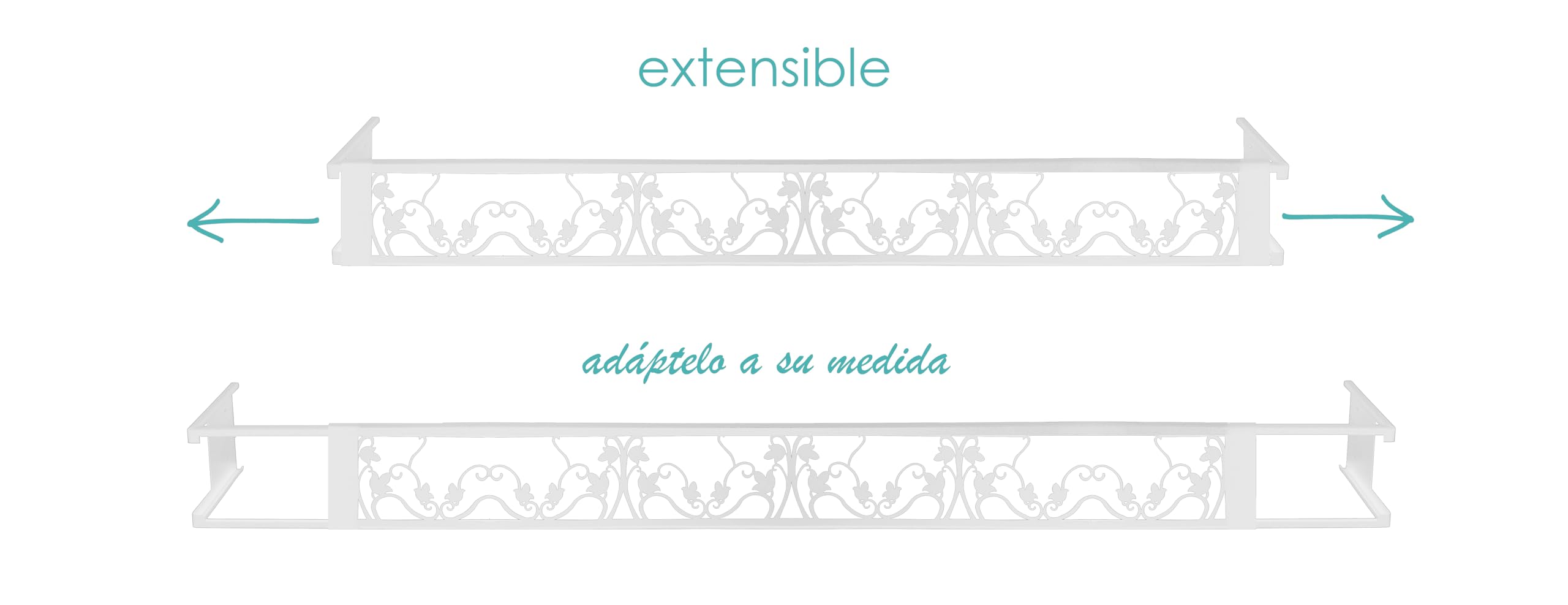 Balconcillo para Macetas, Balconcillo para Plantas, Portamacetas Ventana, Protector de macetas, Modelo Floral Extensible 140-200 cm, Blanco