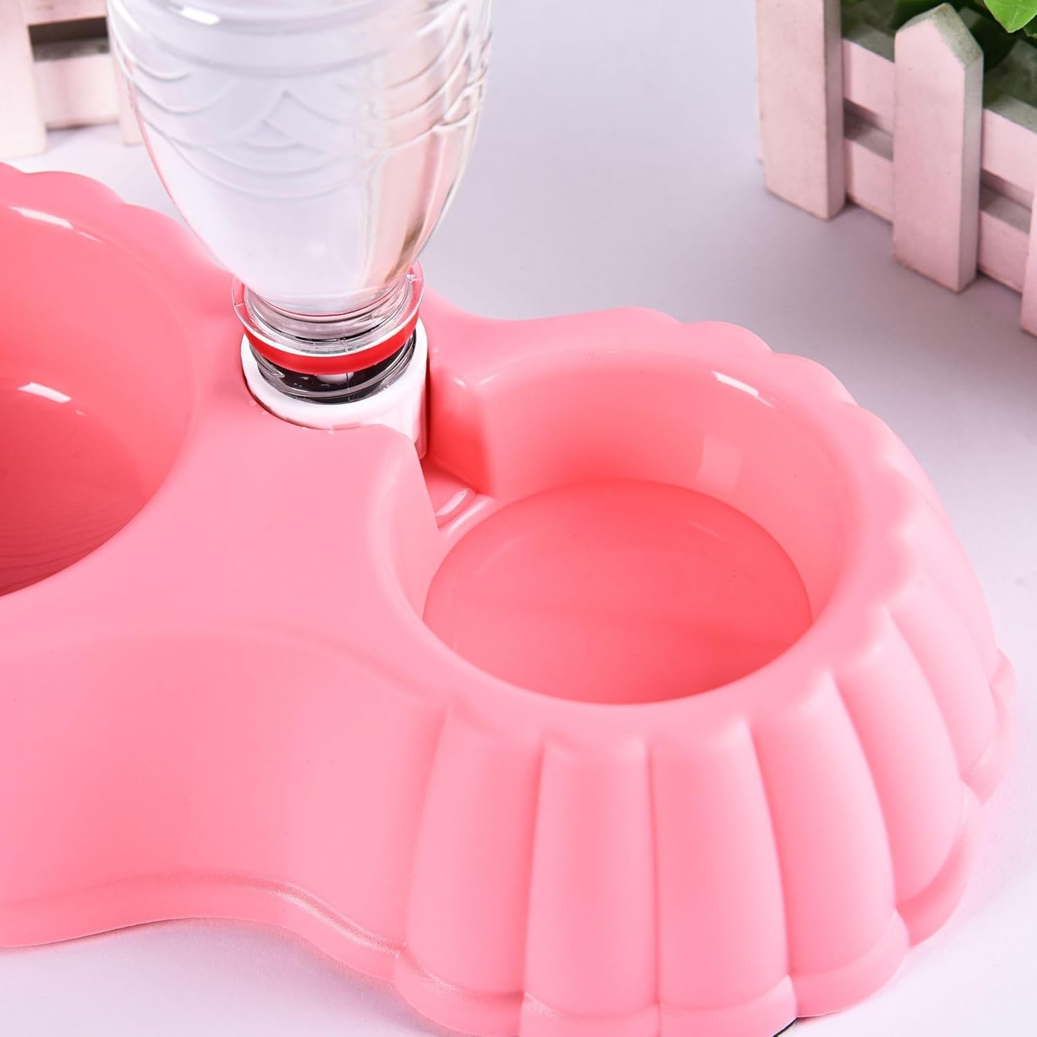 FYCAN Automatic Water Dispenser Pet Dog, Cat,2 in 1 Pet Food Dispenser 500ml Water Dispenser, Dog Feeder for Small Medium, Easy to Use & Clean, BPA Free, ABS Plastic, Non-Slip Base-Pink