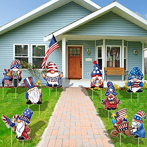 Jetec 8 Pieces 4Th Of July Yard Sign Independence Outdoor Lawn Decor Patriotic Waterproof Plastic Sign Decorative Holiday Gnomes Yard Sign With 16 Stakes For Holiday Garden Decor #TOP5