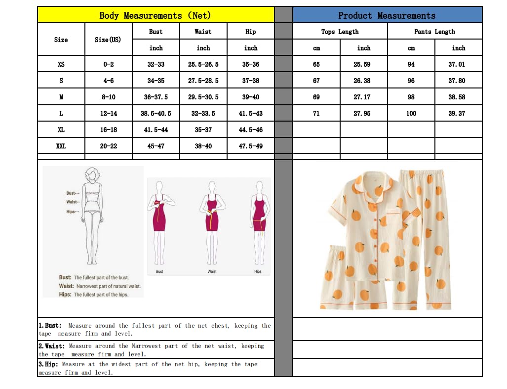 codcm Ensemble de pyjama 3 pièces en coton à manches courtes pour femme - Imprimé fruits - Joli pyjama avec pantalon long