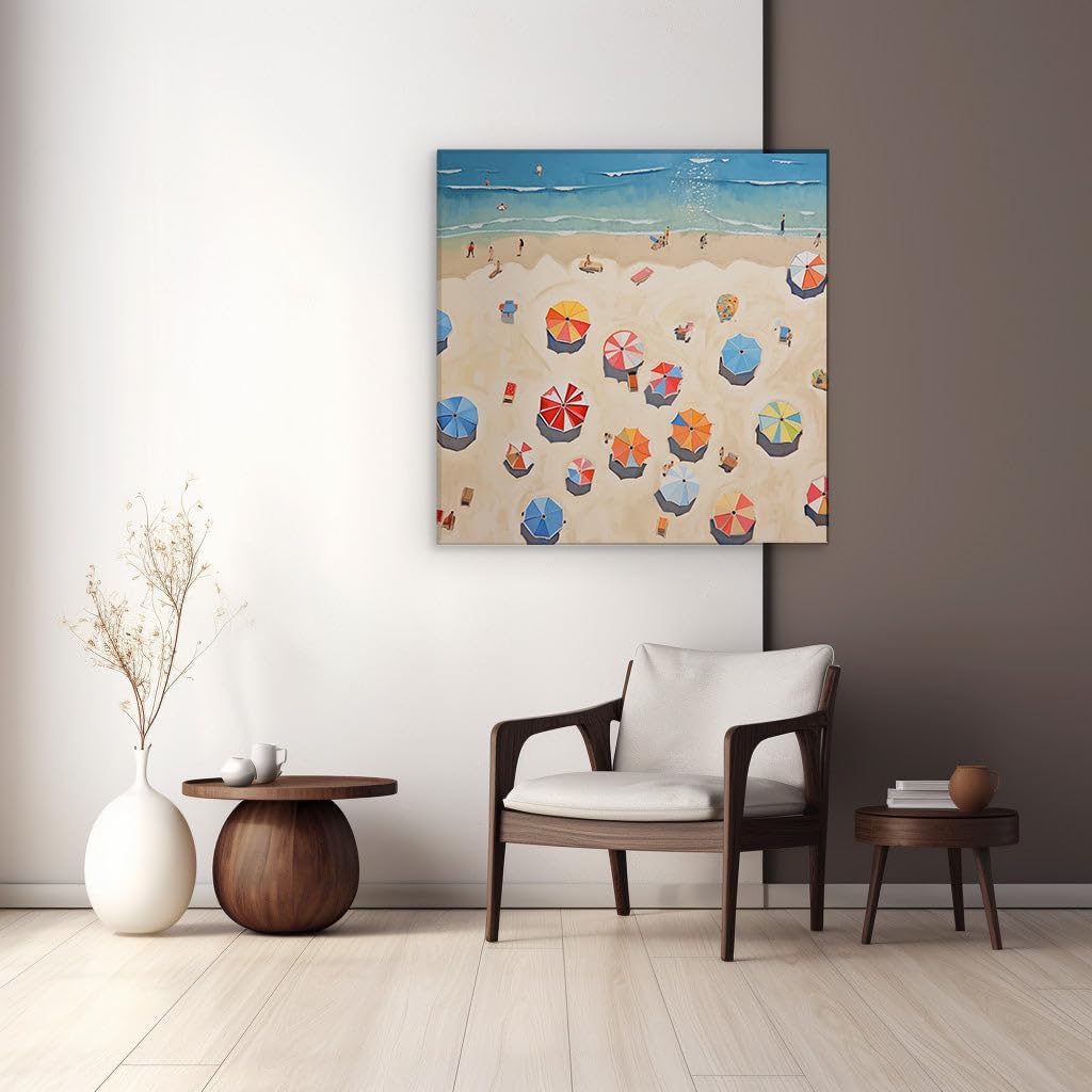 Canvas for Living room. Sunshine and Sandscape - A Tapestry of Colorful Beach Life, 27 x 18 inch Canvas Wall Art - Contemporary Masterpieces - Modern Home Decor - 69x46 cm (27x18 inch)