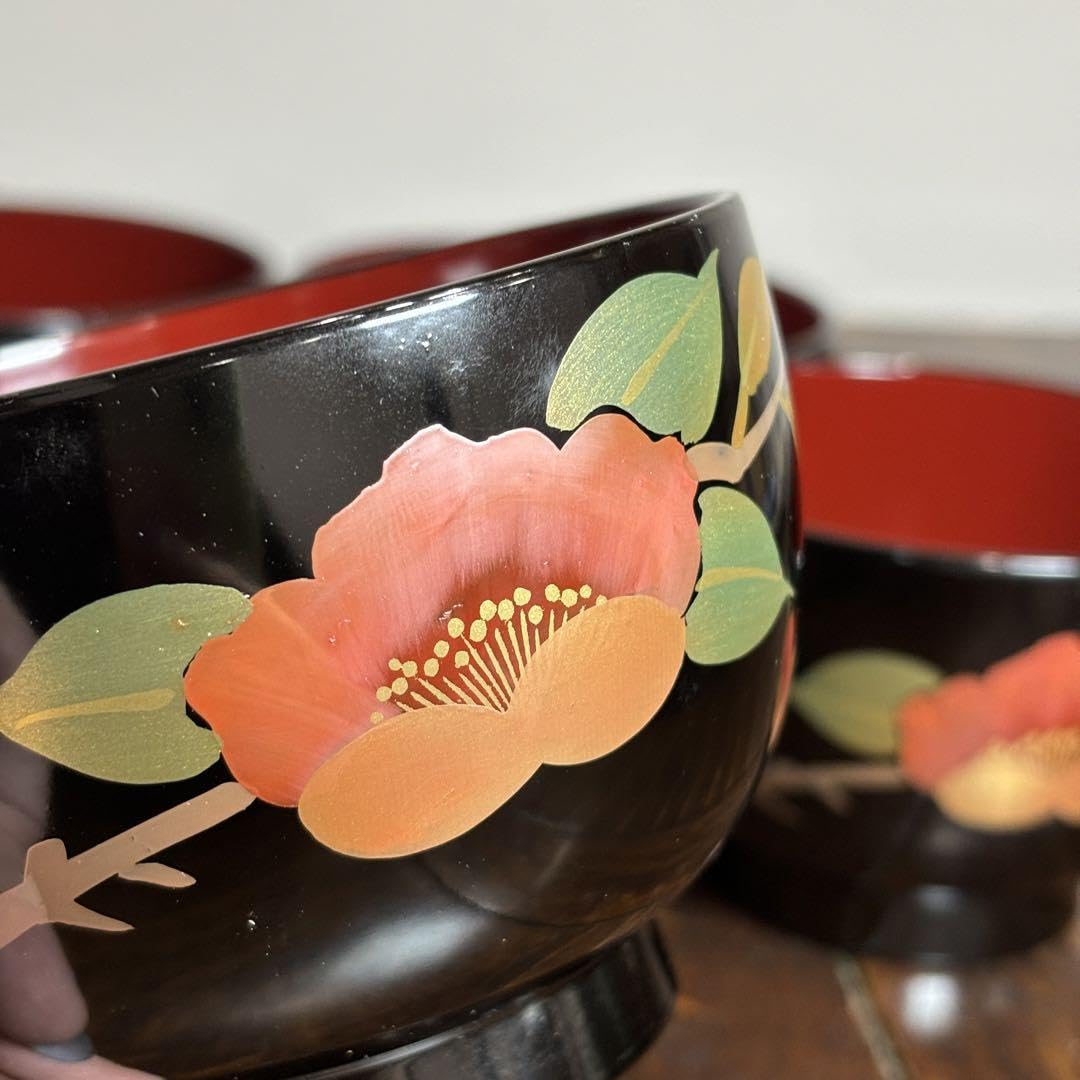 漆器 収納箱 会津塗　赤い花 デザイン　亀仙製 小箱 ハイビスカス 朱 木製 漆塗り 12-12408 漆器の井助