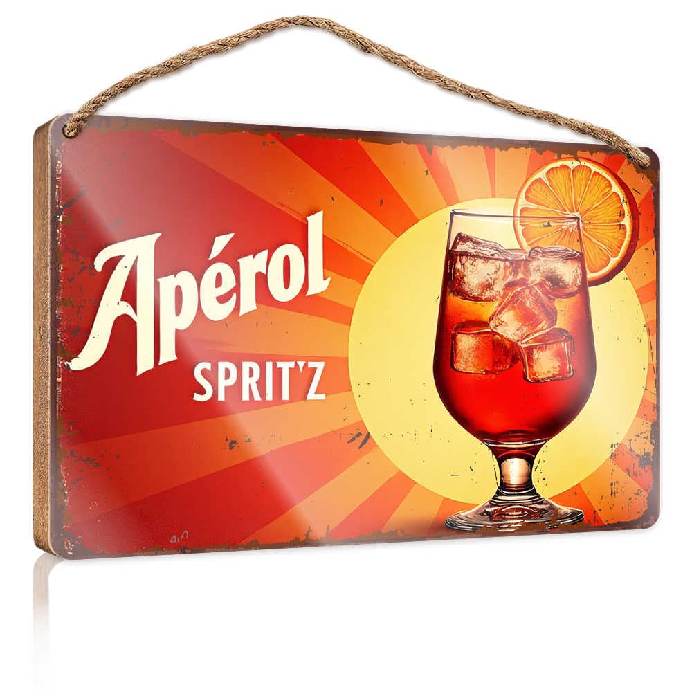 Spring Signs For Front Porch Vibrant Aperol Spritz Advertisement With Orange Slice And Ice Cub Wooded Sign Home Signs For Front Porch Hanging Decor Porch(15X28CM)