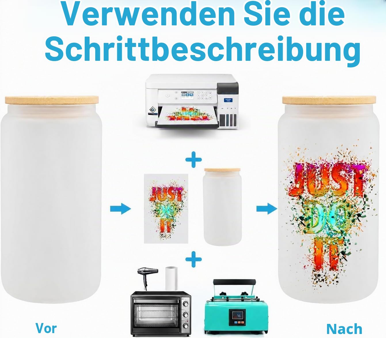 12er Sublimationsgläser 470 ml, Frosted Biergläser mit Deckel, Strohhalm