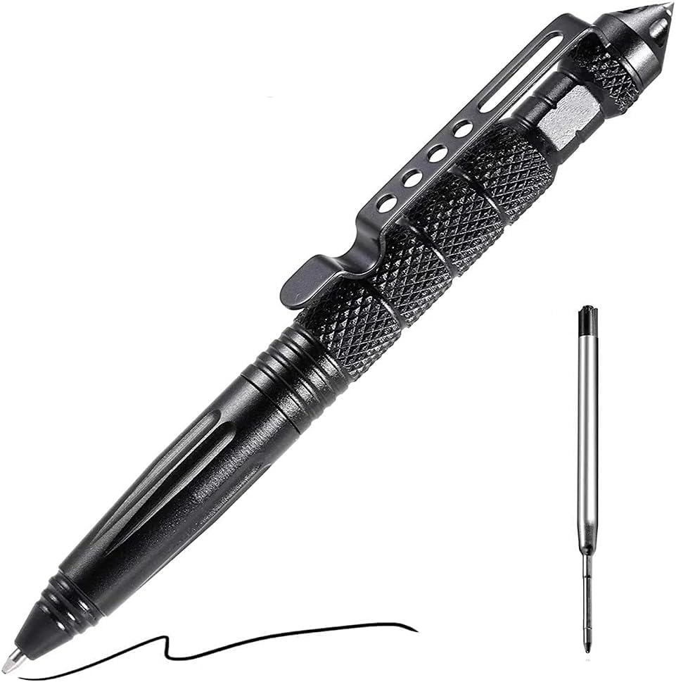 PROBEROS® Tactical Pen - Heavy-Duty Aviation Aluminum, Emergency Tungsten Steel Tip, 2-In-1 Defense & Writing Tool, Clip-On Portable EDC, Ideal Gift For Safety & Preparedness (5.9", Black)
