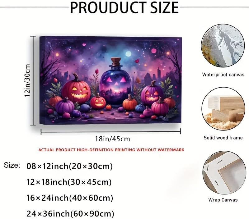 Miniatura 2 de Canvas Wall Art Painting Retro Synthwave Pumpkins Layered Composition Ready To Hang Abstract Decor for Kitchen Studio Apartment Hall way 12"x18"